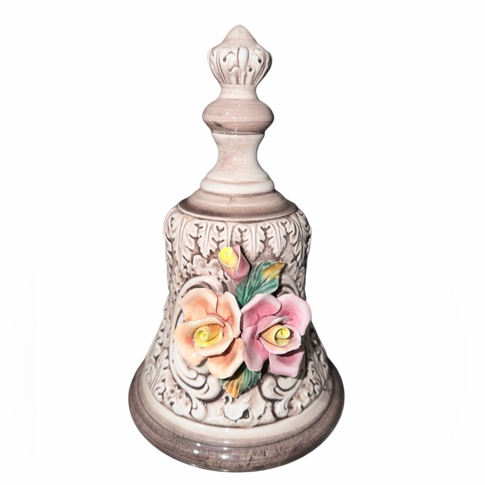 Vintage Capodimonte Italian Ceramic Bell Hand Painted Roses Porcelain Ceramic - Picture 3 of 6